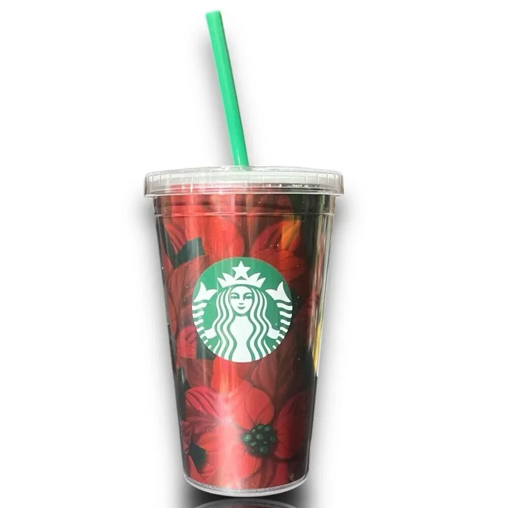 Starbucks Christmas Holiday 2020 Tumbler Poinsettias 16 Oz With Straw Floral‎